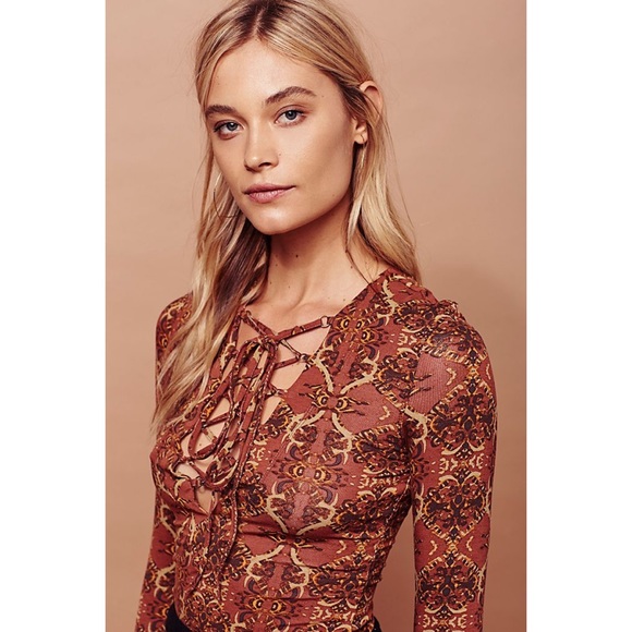 Free People Mai Tai Boho Lace-Up Top, Size S - Picture 3 of 7